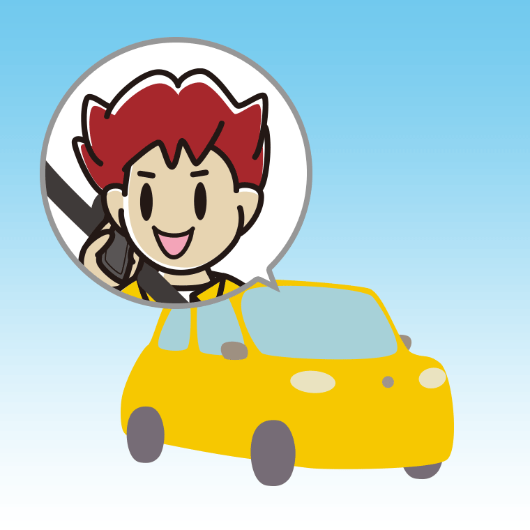 車でスマホで電話する男子大学生のイラスト【色、背景あり】PNG
