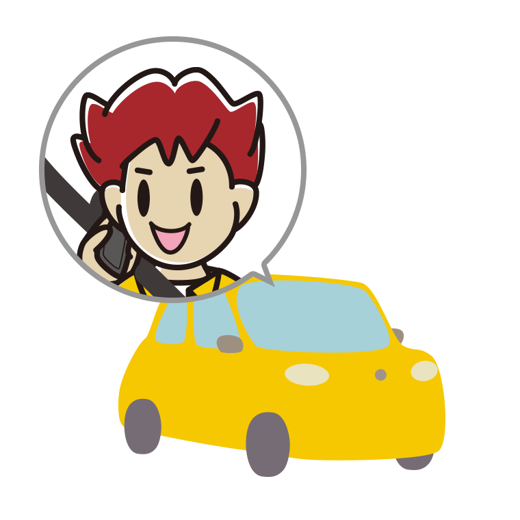 車でスマホで電話する男子大学生のイラスト【色あり、背景なし】透過PNG