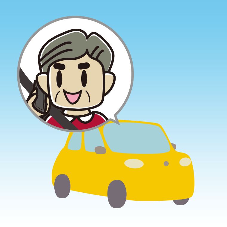 車でスマホで電話するおじさんのイラスト【色、背景あり】PNG
