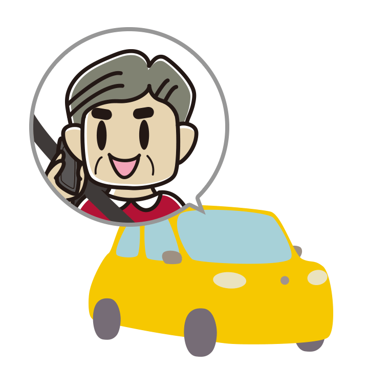 車でスマホで電話するおじさんのイラスト【色あり、背景なし】透過PNG