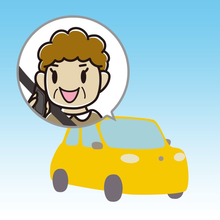車でスマホで電話するおばさんのイラスト【色、背景あり】PNG
