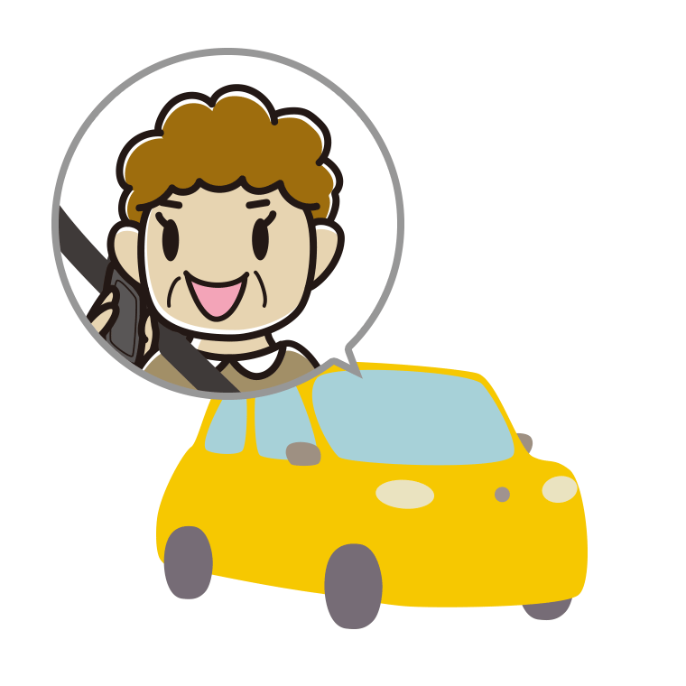 車でスマホで電話するおばさんのイラスト【色あり、背景なし】透過PNG