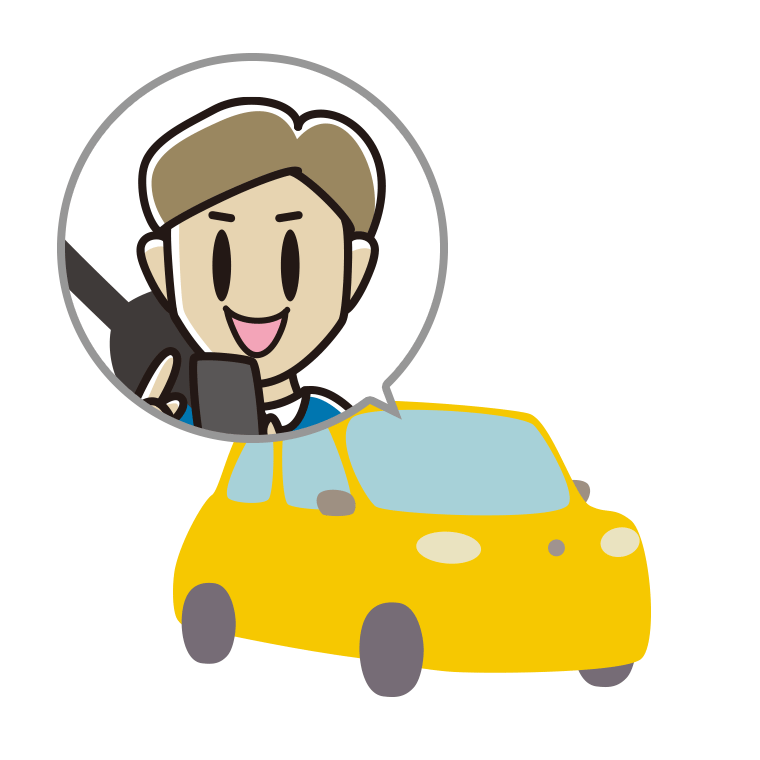 車でスマホを使う男性のイラスト【色あり、背景なし】透過PNG