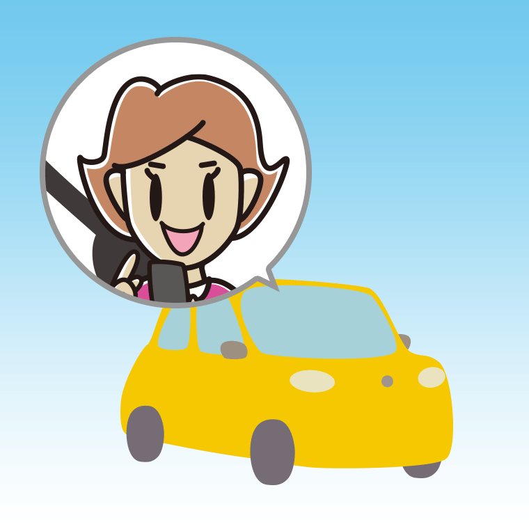車でスマホを使う女性のイラスト【色、背景あり】PNG