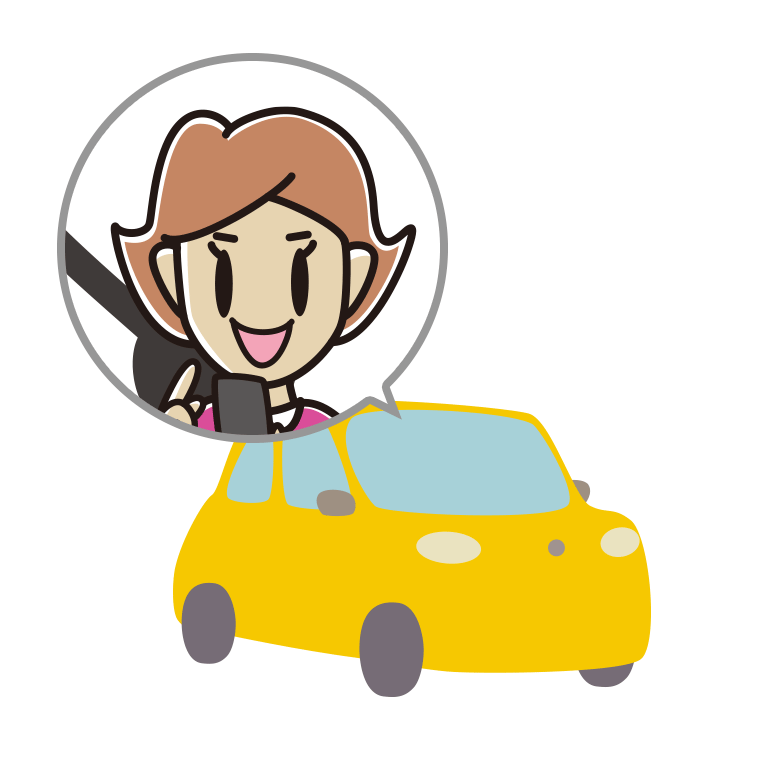 車でスマホを使う女性のイラスト【色あり、背景なし】透過PNG