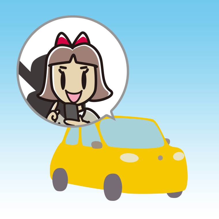 車でスマホを使う小学生女子のイラスト【色、背景あり】PNG