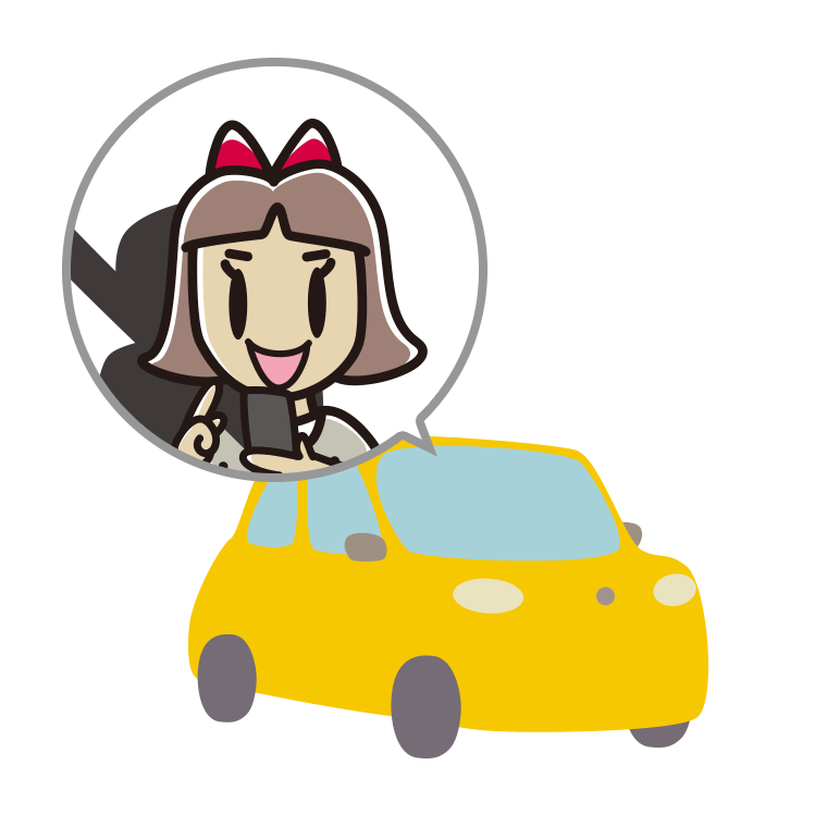 車でスマホを使う小学生女子のイラスト【色あり、背景なし】透過PNG