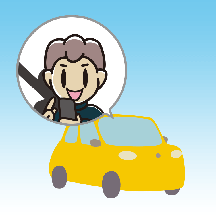 車でスマホを使う男子中学生のイラスト【色、背景あり】PNG