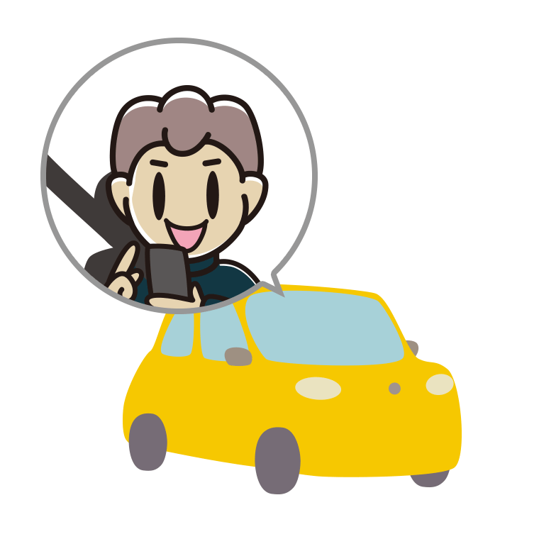 車でスマホを使う男子中学生のイラスト【色あり、背景なし】透過PNG