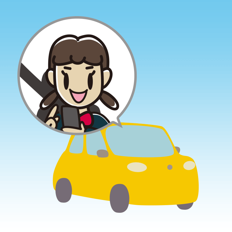 車でスマホを使う女子中学生のイラスト【色、背景あり】PNG