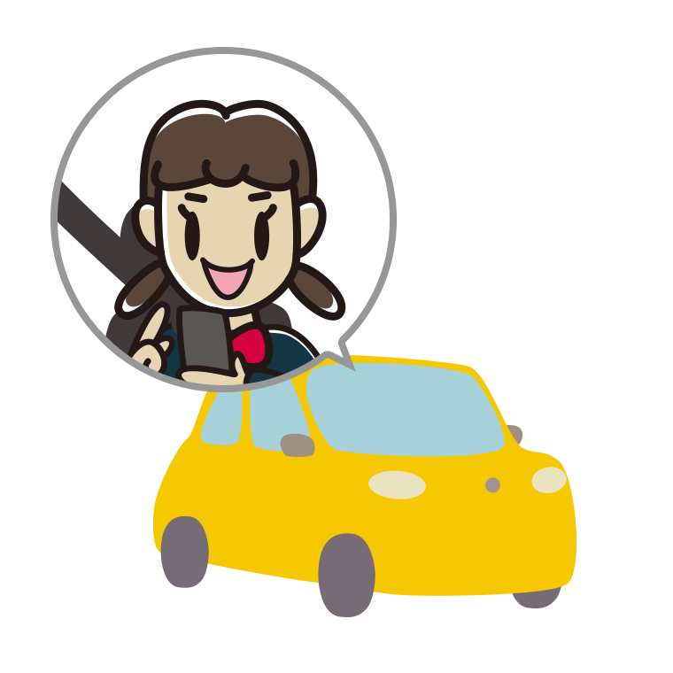 車でスマホを使う女子中学生のイラスト【色あり、背景なし】透過PNG