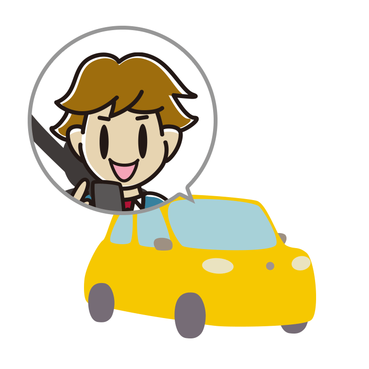 車でスマホを使う男子高校生のイラスト【色あり、背景なし】透過PNG