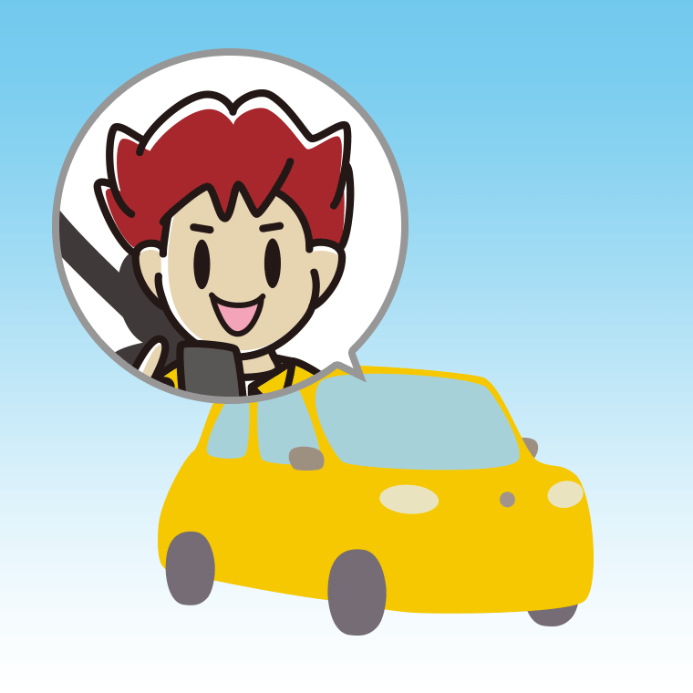 車でスマホを使う男子大学生のイラスト【色、背景あり】PNG