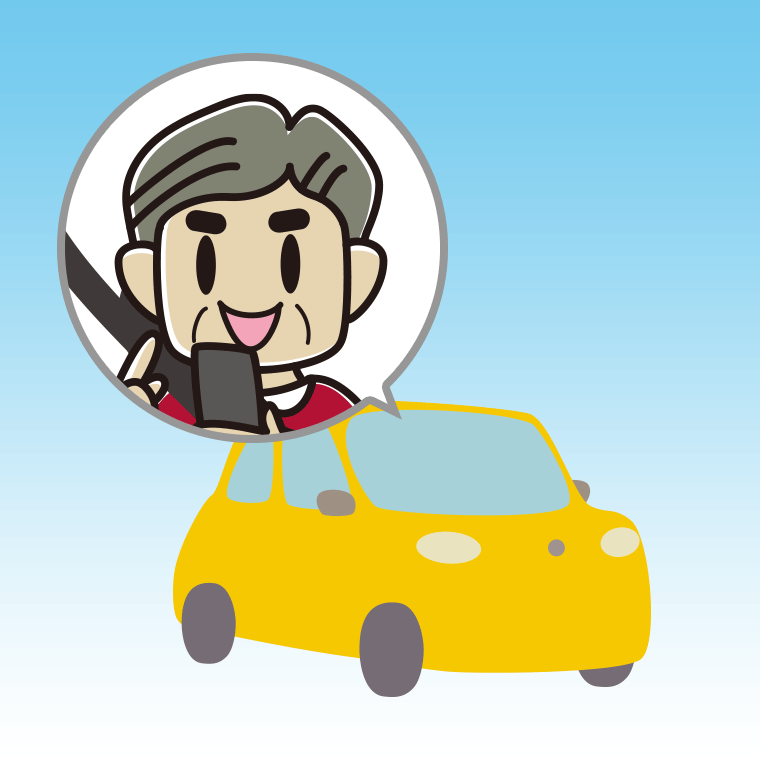 車でスマホを使うおじさんのイラスト【色、背景あり】PNG