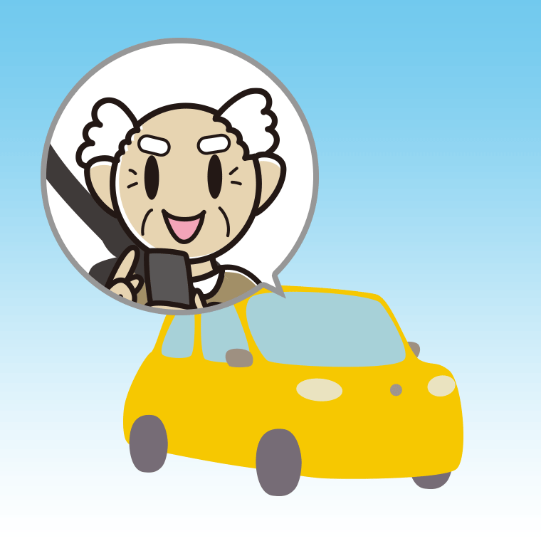 車でスマホを使うおじいさんのイラスト【色、背景あり】PNG