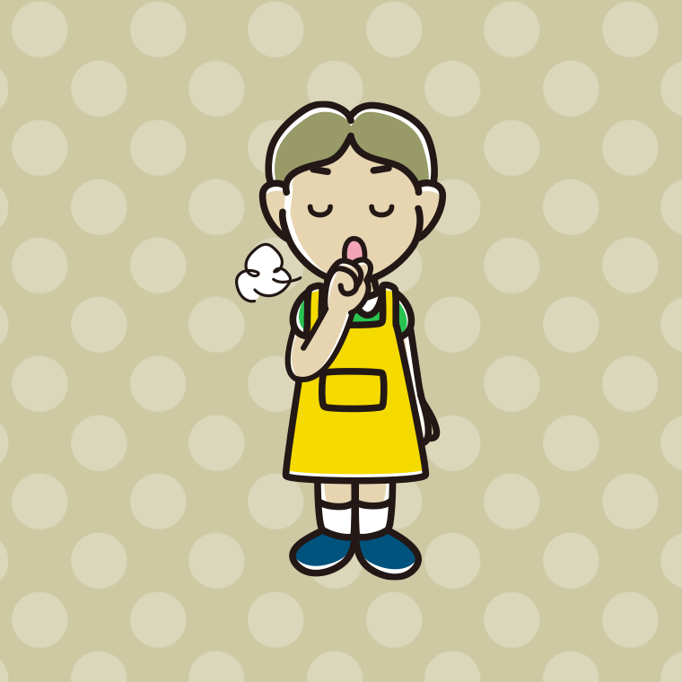 咳払いするエプロン姿の小学生男子のイラスト【色、背景あり】PNG