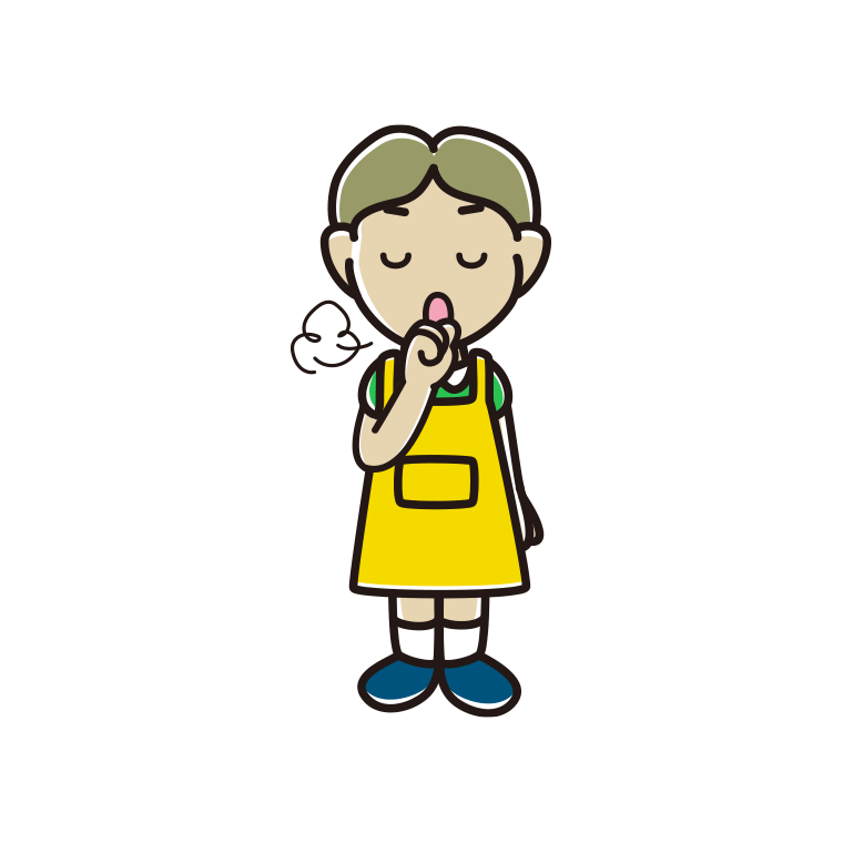 咳払いするエプロン姿の小学生男子のイラスト【色あり、背景なし】透過PNG