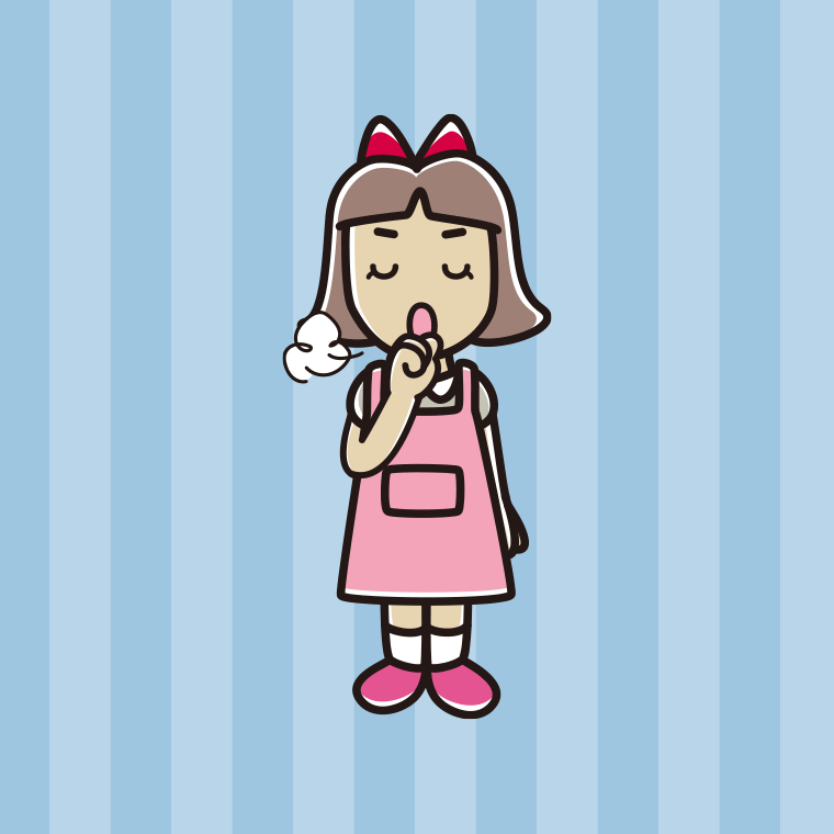 咳払いするエプロン姿の小学生女子のイラスト【色、背景あり】PNG
