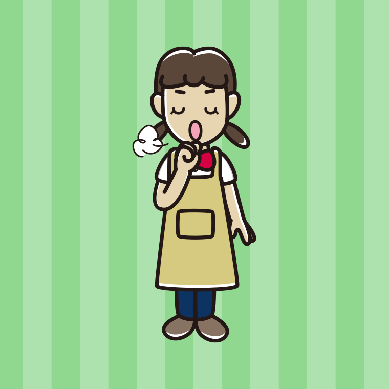 咳払いするエプロン姿の女子中学生のイラスト【色、背景あり】PNG