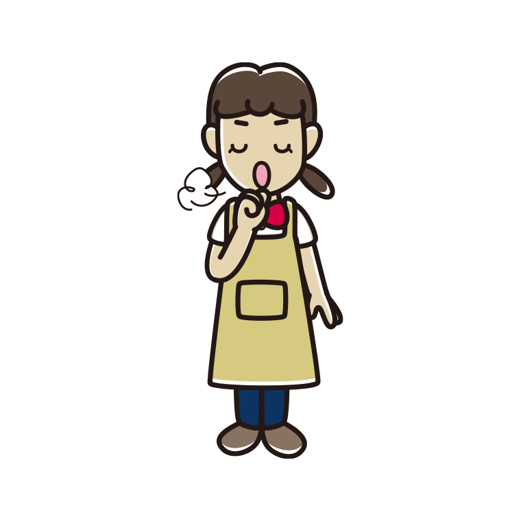 咳払いするエプロン姿の女子中学生のイラスト【色あり、背景なし】透過PNG