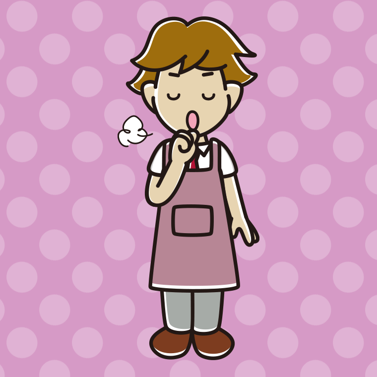 咳払いするエプロン姿の男子高校生のイラスト【色、背景あり】PNG