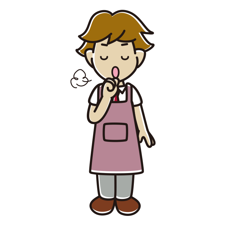 咳払いするエプロン姿の男子高校生のイラスト【色あり、背景なし】透過PNG