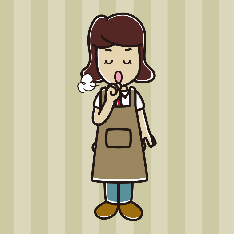 咳払いするエプロン姿の女子高校生のイラスト【色、背景あり】PNG