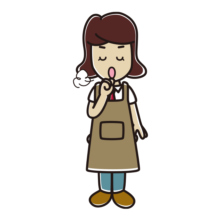 咳払いするエプロン姿の女子高校生のイラスト【色あり、背景なし】透過PNG