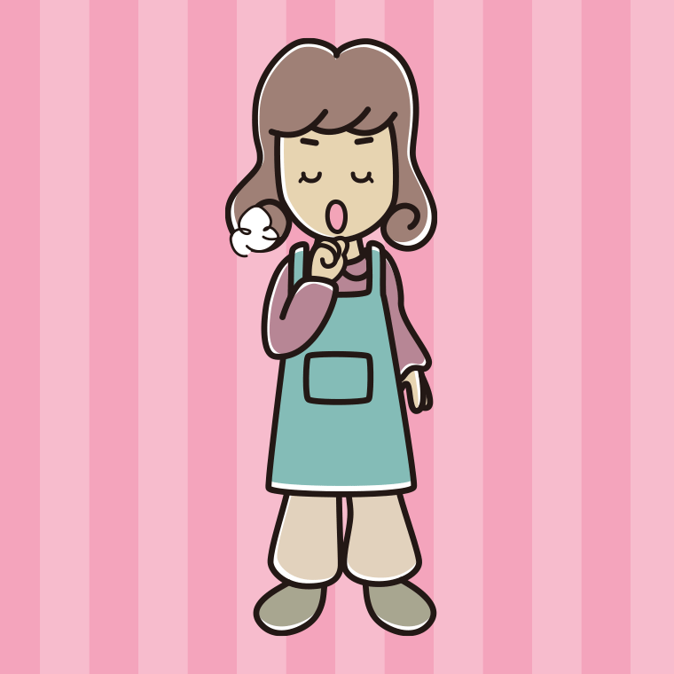 咳払いするエプロン姿の女子大学生のイラスト【色、背景あり】PNG