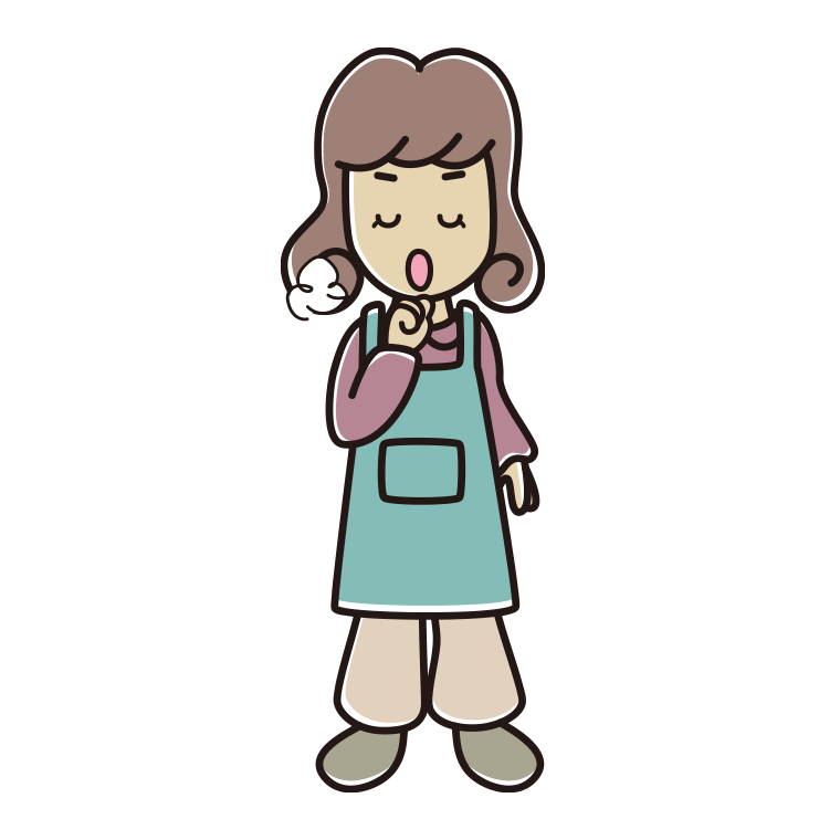 咳払いするエプロン姿の女子大学生のイラスト【色あり、背景なし】透過PNG