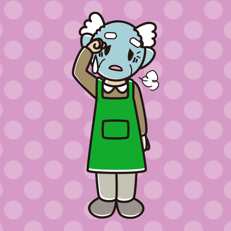 具合が悪いエプロン姿のおじいさんのイラスト【色、背景あり】PNG