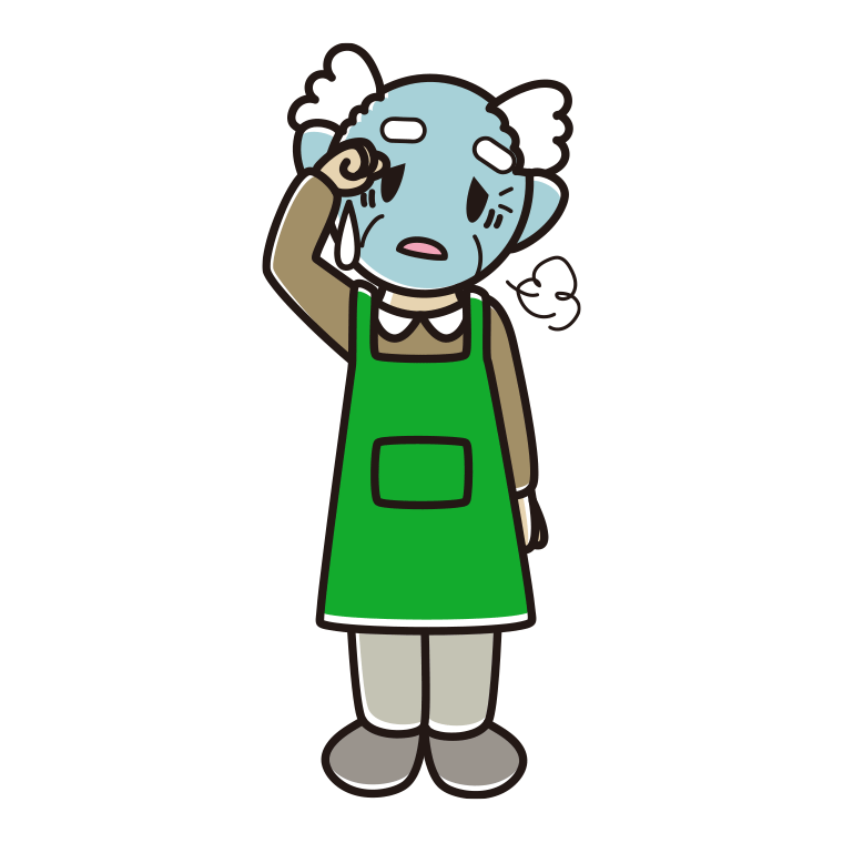 具合が悪いエプロン姿のおじいさんのイラスト【色あり、背景なし】透過PNG