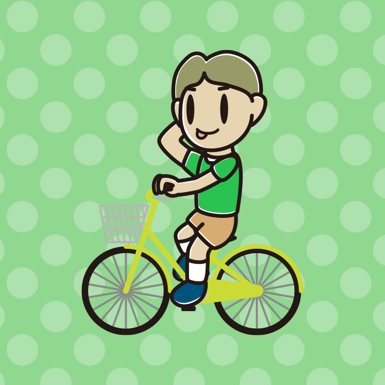 自転車に乗ってテヘヘな小学生男子のイラスト【色、背景あり】PNG