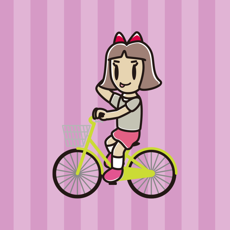 自転車に乗ってテヘヘな小学生女子のイラスト【色、背景あり】PNG