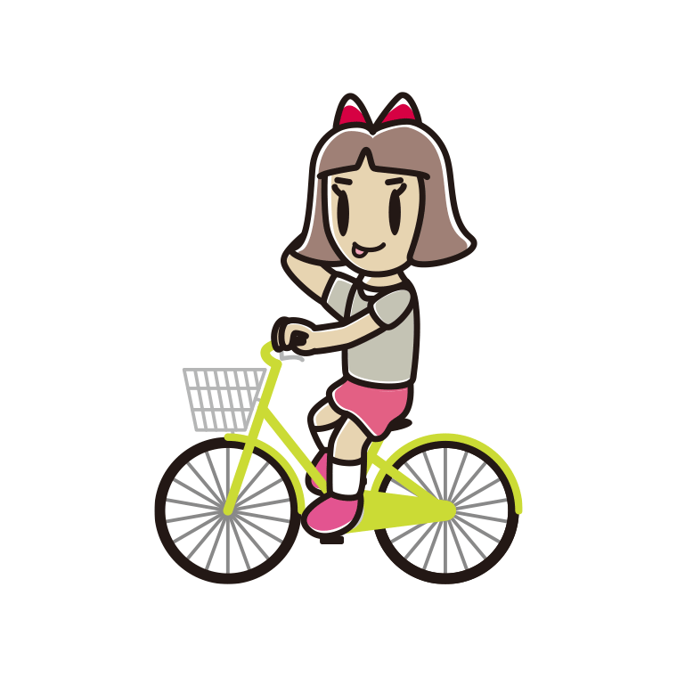自転車に乗ってテヘヘな小学生女子のイラスト【色あり、背景なし】透過PNG