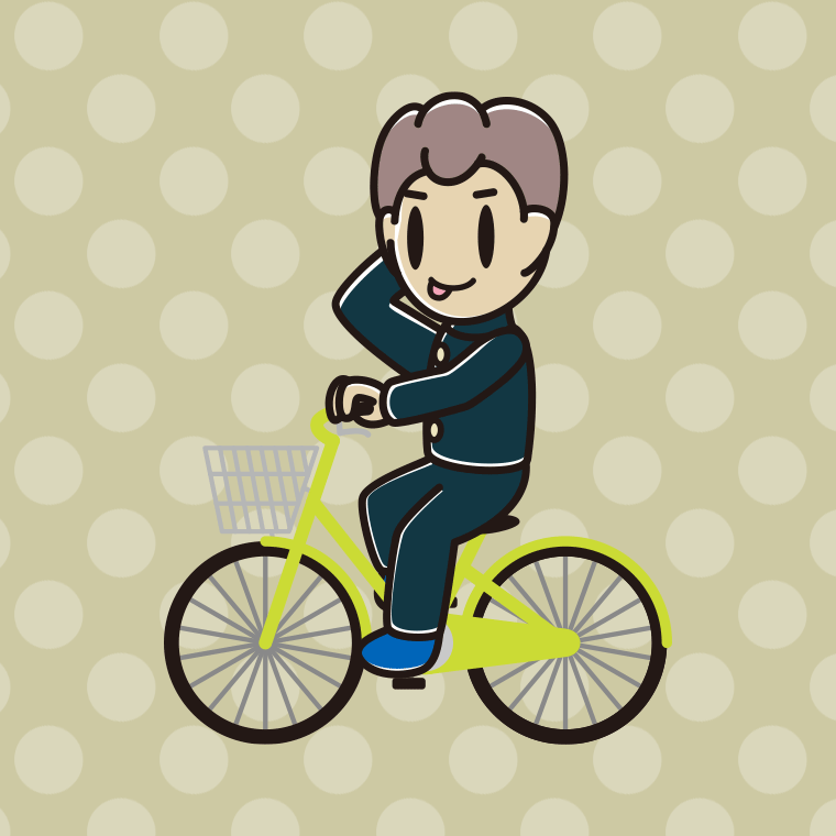 自転車に乗ってテヘヘな男子中学生のイラスト【色、背景あり】PNG