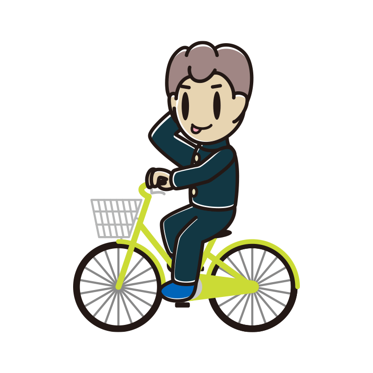自転車に乗ってテヘヘな男子中学生のイラスト【色あり、背景なし】透過PNG