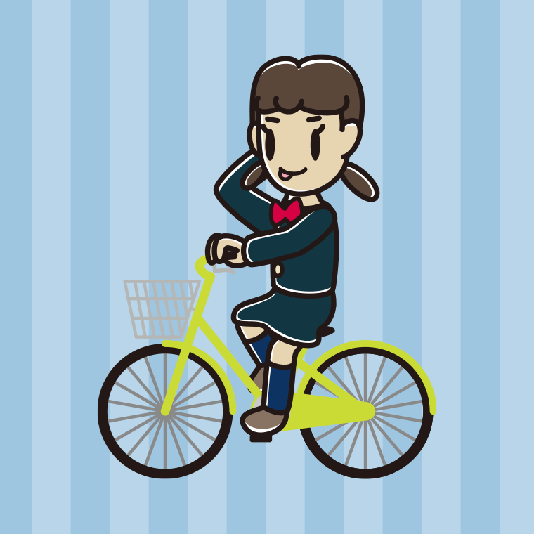 自転車に乗ってテヘヘな女子中学生のイラスト【色、背景あり】PNG