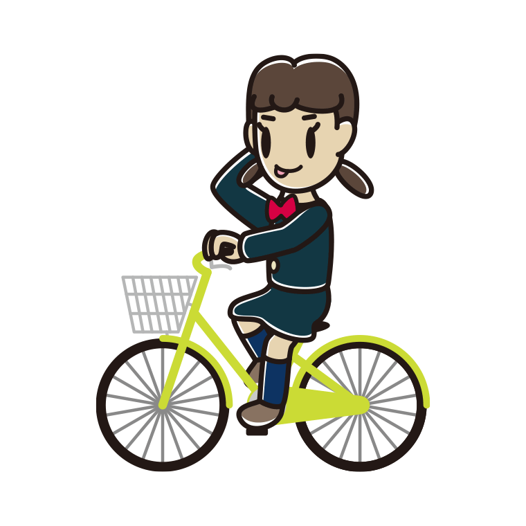 自転車に乗ってテヘヘな女子中学生のイラスト【色あり、背景なし】透過PNG