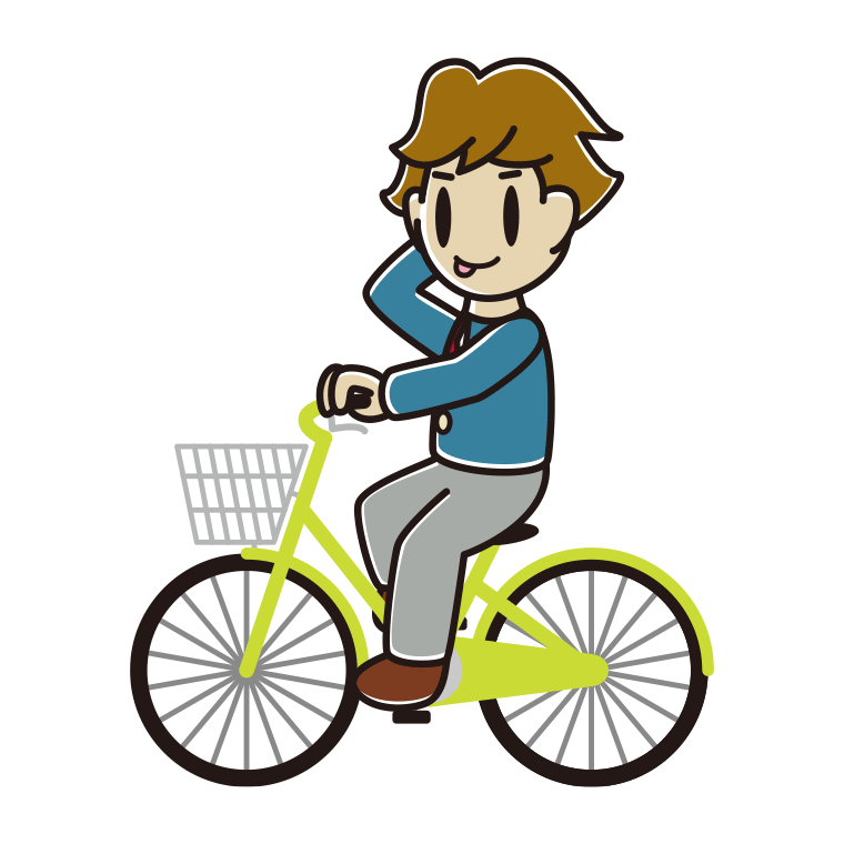 自転車に乗ってテヘヘな男子高校生のイラスト【色あり、背景なし】透過PNG