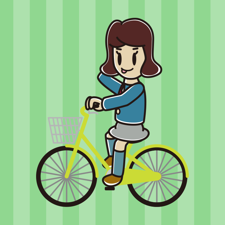 自転車に乗ってテヘヘな女子高校生のイラスト【色、背景あり】PNG
