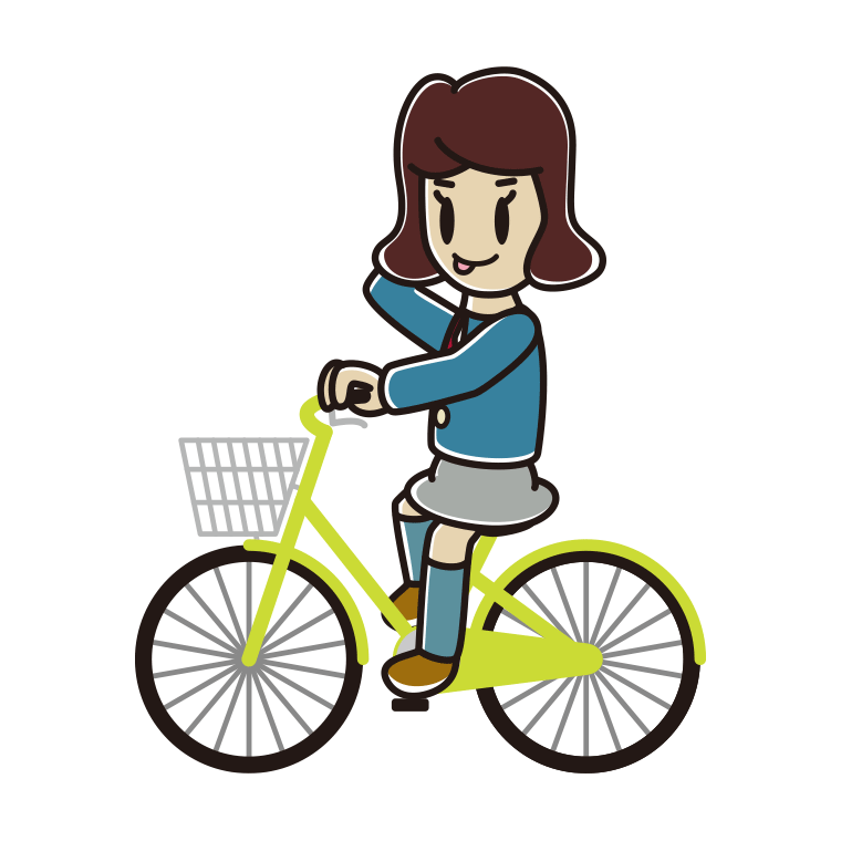 自転車に乗ってテヘヘな女子高校生のイラスト【色あり、背景なし】透過PNG