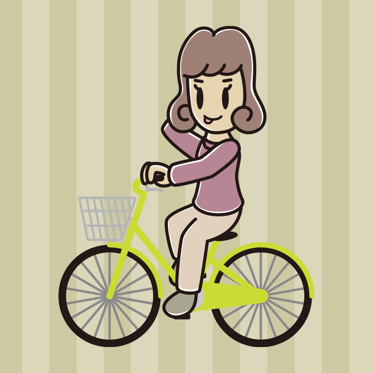 自転車に乗ってテヘヘな女子大学生のイラスト【色、背景あり】PNG