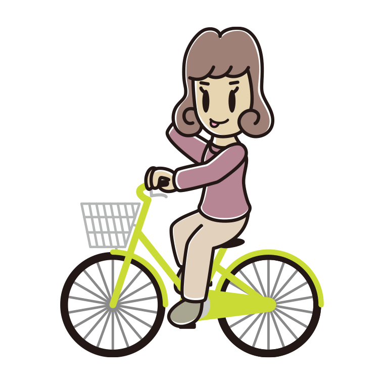 自転車に乗ってテヘヘな女子大学生のイラスト【色あり、背景なし】透過PNG