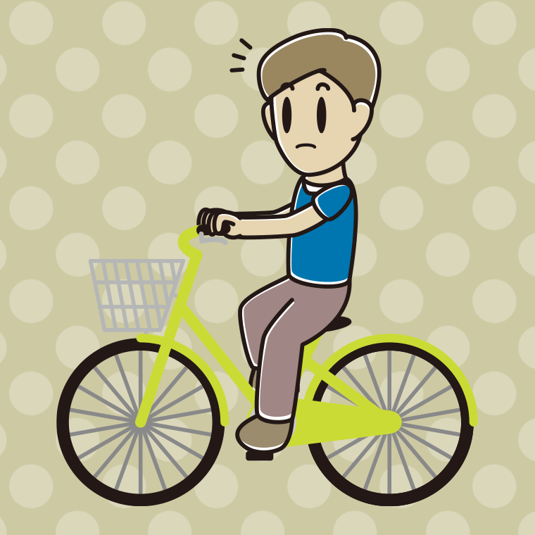 自転車に乗って何かに気付く男性のイラスト【色、背景あり】PNG