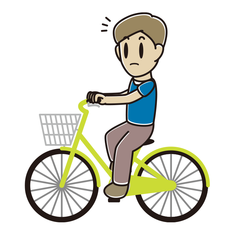 自転車に乗って何かに気付く男性のイラスト【色あり、背景なし】透過PNG