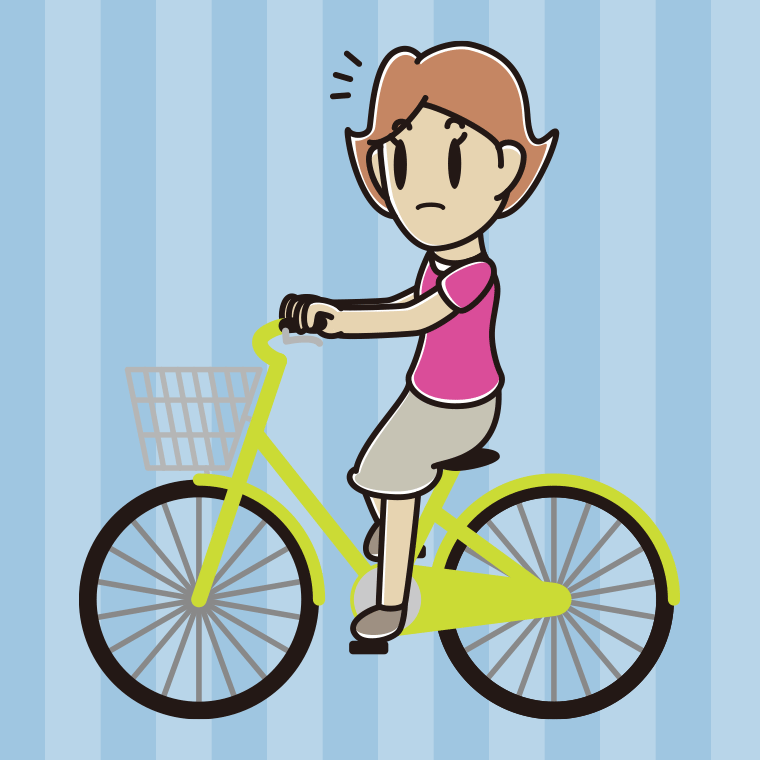 自転車に乗って何かに気付く女性のイラスト【色、背景あり】PNG