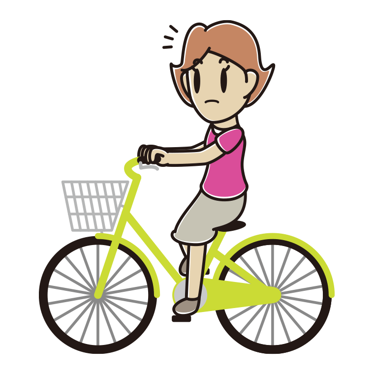 自転車に乗って何かに気付く女性のイラスト【色あり、背景なし】透過PNG