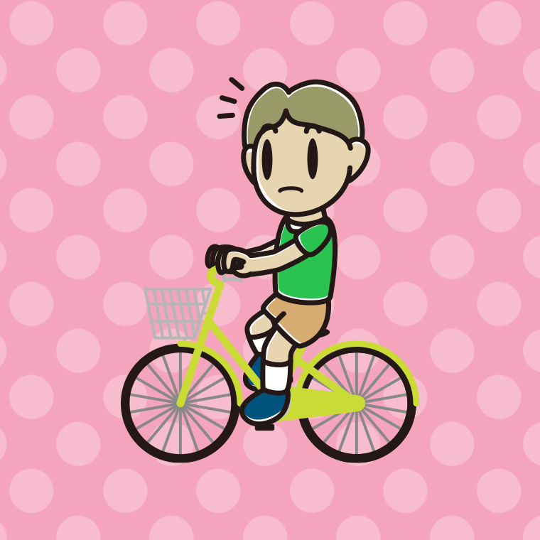 自転車に乗って何かに気付く小学生男子のイラスト【色、背景あり】PNG