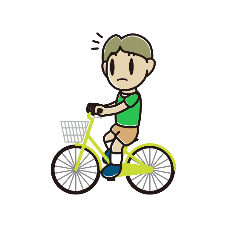 自転車に乗って何かに気付く小学生男子のイラスト【色あり、背景なし】透過PNG